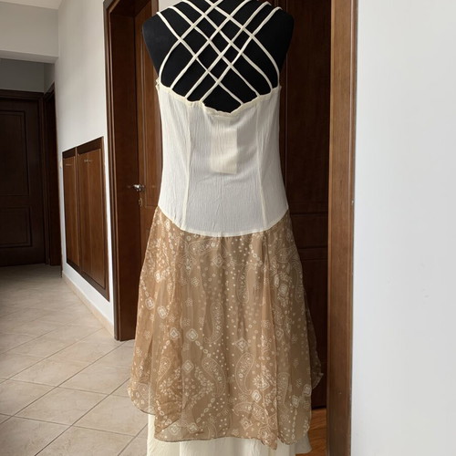Long viscose dress ivory with buttons new, size M