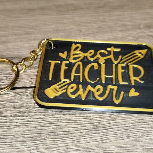 Handmade Keychain Best Teacher Ever Black Gold 3D