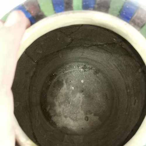 Persian ceramic vase Qajar 19th-20th century used, broken and repaired
