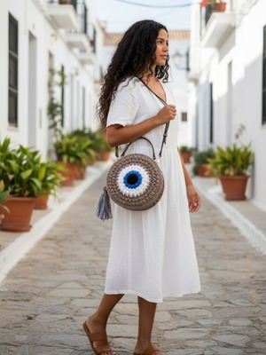Knitted handmade crossbody bag beige new