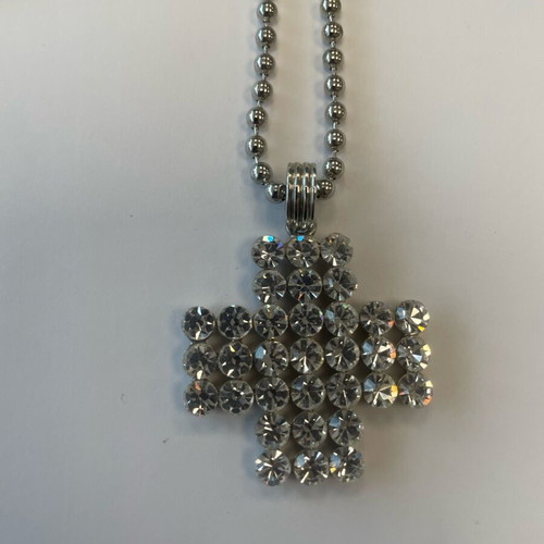 Cross necklace with sparkling rhinestones like new, silver
