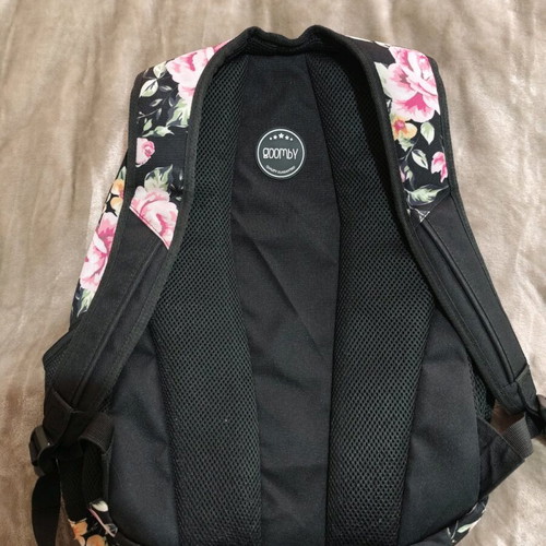 Goomby Frenchie & Flowers school backpack used with floral design