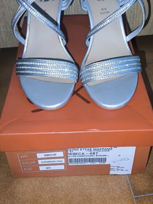 Exe women's silver sandals with macrame and strass, like new, size 40