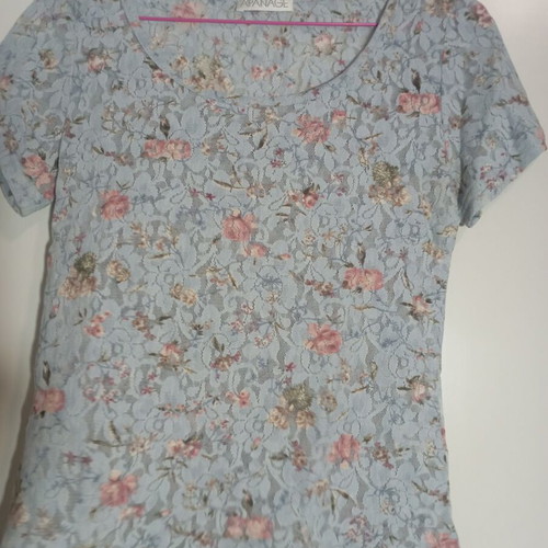 Vintage top with transparency and roses, like new, M-L, turquoise