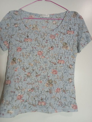 Vintage top with transparency and roses, like new, M-L, turquoise