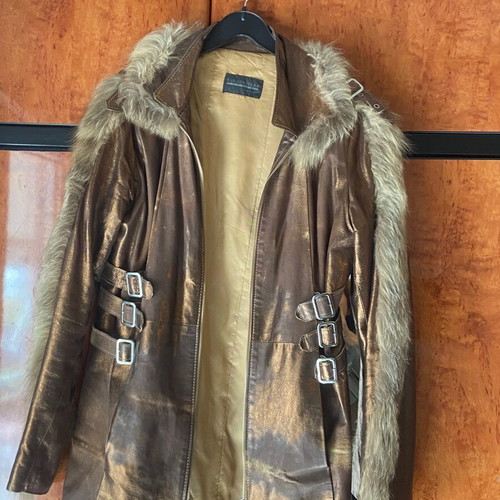 Rossodisera leather coat brown used with fur boho style