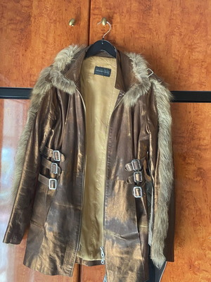 Rossodisera leather coat brown used with fur boho style