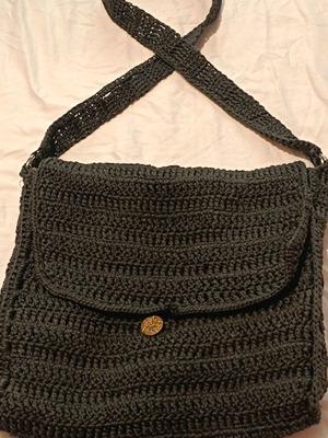 Ръчно изработена чанта за рамо нова, черна с голямо пространство