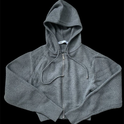 Zara cropped cardigan grey like new with hood and zipper
