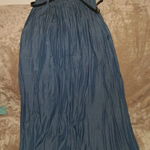 Denim skirt new, maxi with black belt and pockets, blue