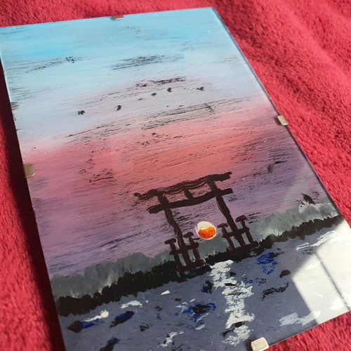 Painting on glass frame new with acrylics 10.5 x 15 cm