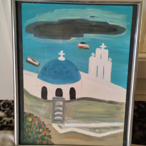 Greek Spirit watercolor in minimal frame 30x36 cm like new