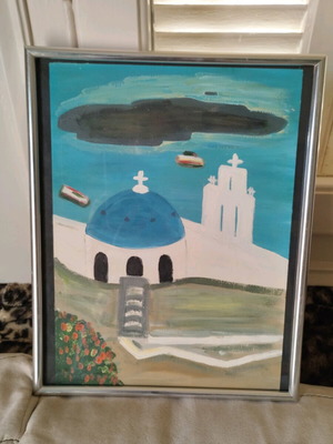 Greek Spirit watercolor in minimal frame 30x36 cm like new