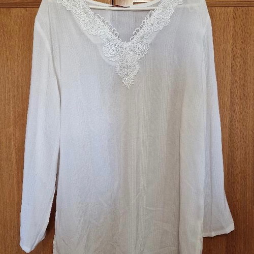 White tunic semi-transparent new with embroidery on neckline