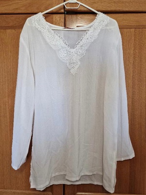 White tunic semi-transparent new with embroidery on neckline