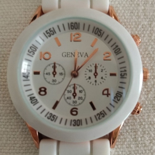 Geneva women's sport casual watch new, white and gold silicone