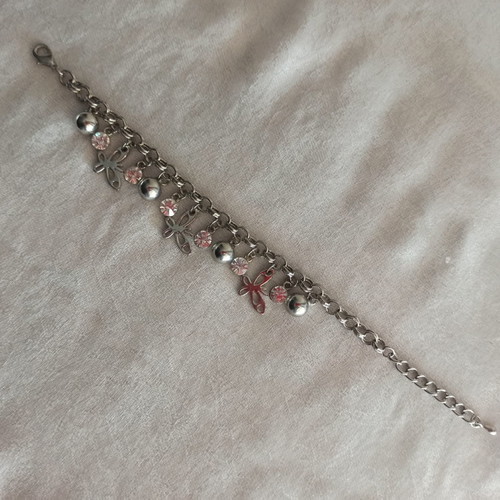 Silver shiny bracelet with butterflies and rhinestones like new