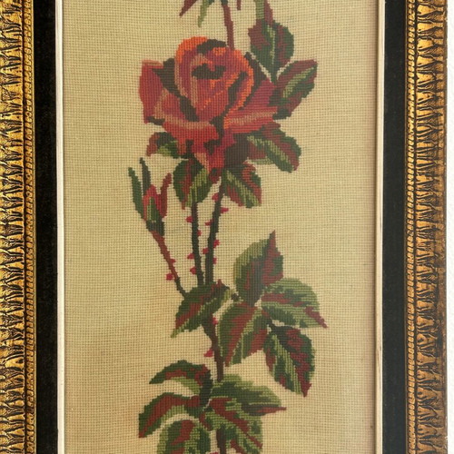 Vintage framed embroidery 47×25 cm used, handmade