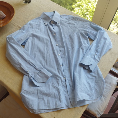 Oxford Company classic collared shirt, blue and white, size L