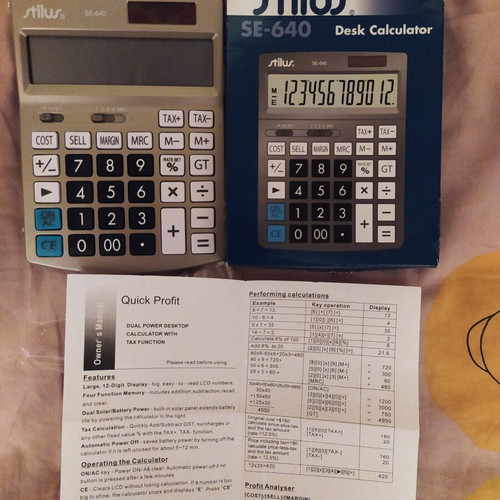 Stilus SE-640 desk calculator, 12 digits, solar and battery powered