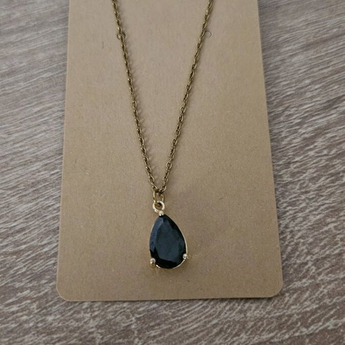 Gold necklace with black stone new