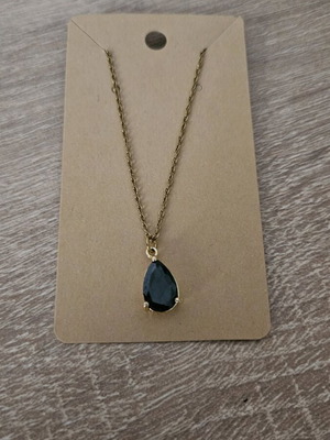 Gold necklace with black stone new