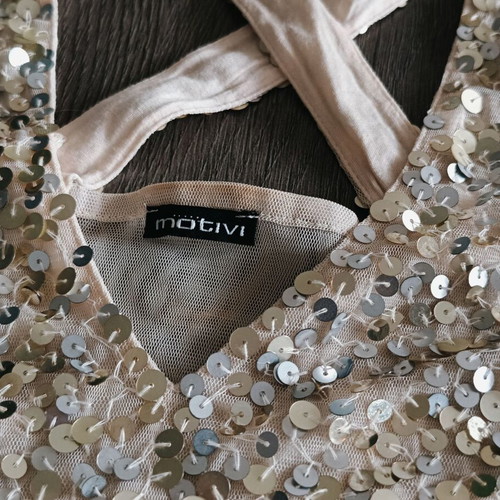 Motivi sequin sleeveless top size S beige like new