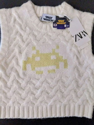 Zara Limited Edition Space Invaders Sleeveless Knit New, Size S, White-Yellow