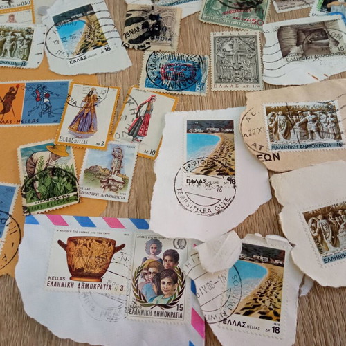 Vintage Greek Stamp Collection with Covers and Philatelist Receipts used