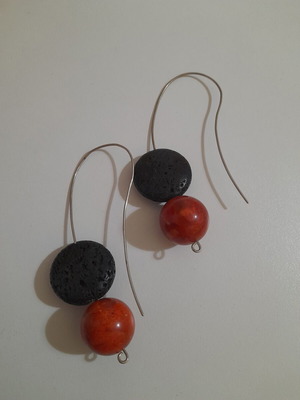 Handmade earrings new with silver, coral and lava stones