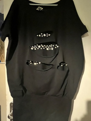 C-Throu Black Large Blouse Dress Like New with Decorative Details