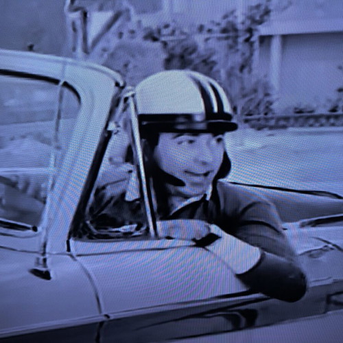 Vintage 1950s motorcycle helmet similar to Thanasis Veggos films
