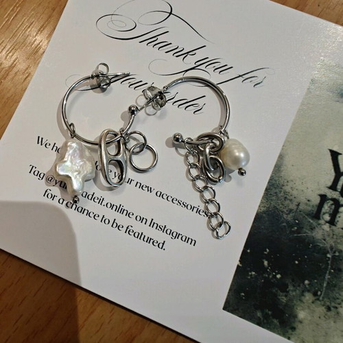 Hoop earrings with elements new, silver