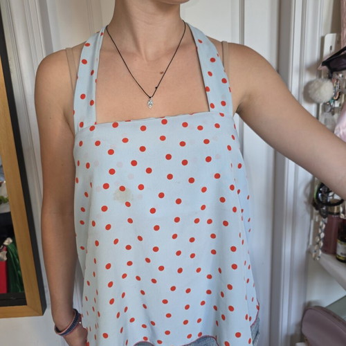 Light Blue Halter Top with Red Polka Dots Used, Size S