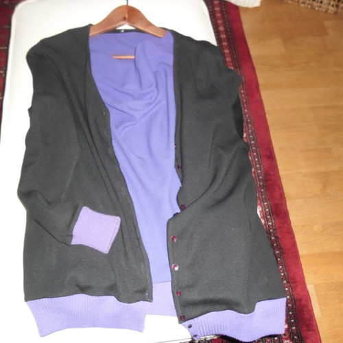 Leonards set used, wool cardigan and crepe blouse L/XL