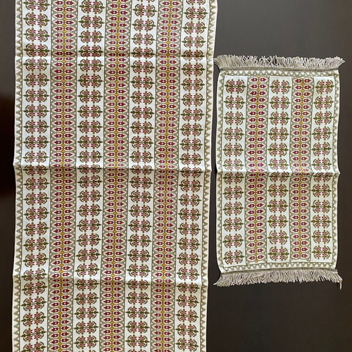 Set of 2 vintage handmade embroidered table runners with fringes