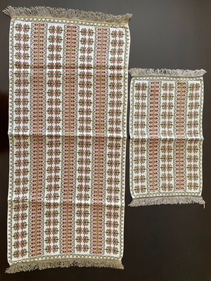 Set of 2 vintage handmade embroidered table runners with fringes