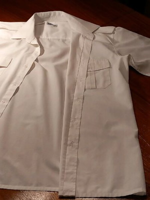 Men's white short-sleeve shirt with pockets large cotton