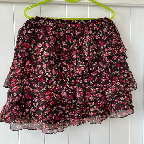 Boho floral skirt used, La Redoute Collections, black and pink
