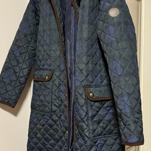 Ralph Lauren thin quilted jacket, blue/teal with brown corduroy collar