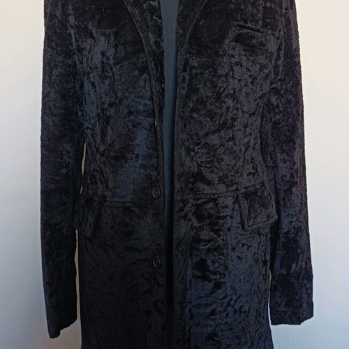 Acrobat 90s Vintage Velvet Coat with Leather Collar and Lining New Black