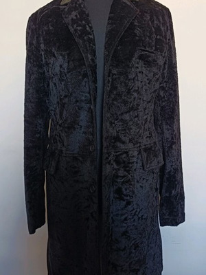 Acrobat 90s Vintage Velvet Coat with Leather Collar and Lining New Black