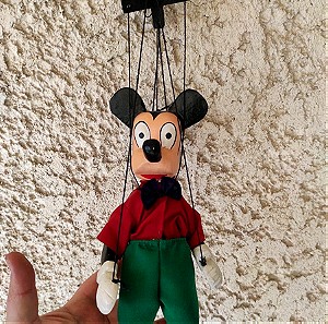 Ξύλινη χειροποίητη μαριονέτα του 1970 Mickey Mouse Made in Italy. 30cm ύψος σε πολύ καλή κατασταση.