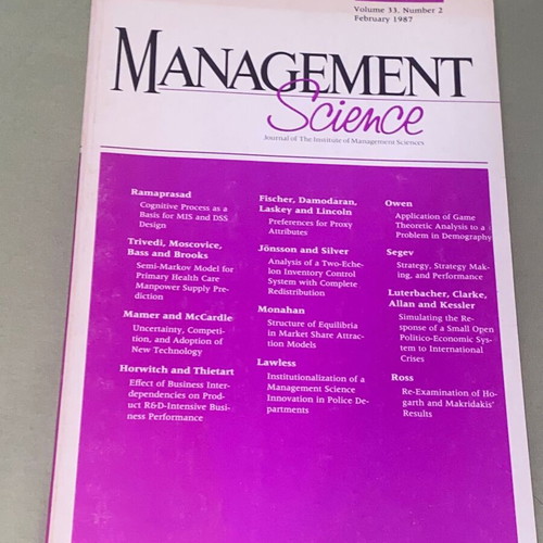 Management Science magazine February 1987 like new, academic research