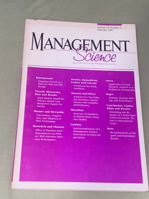 Management Science magazine February 1987 like new, academic research