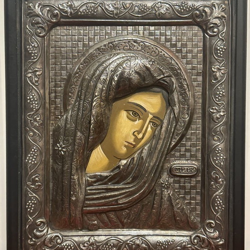 Silver 950 Purity Icon Panagia the Sad