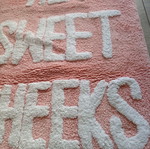 Hey Sweet Cheeks cotton bath mat pink with white letters