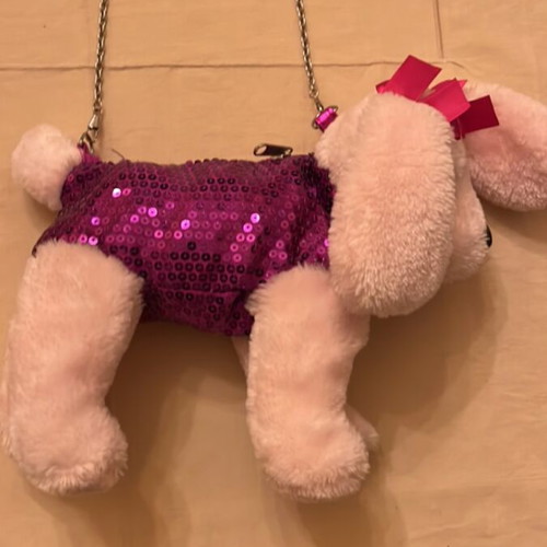 Children's bag Doggie Star with plush sequin pouch used, pink