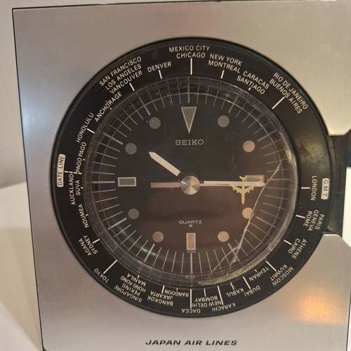 Seiko Seikosha Japan Airlines World Time Quartz Desk Clock used