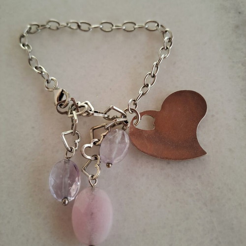 Silver bracelet 925 with amethyst and rose quartz stones, like new
